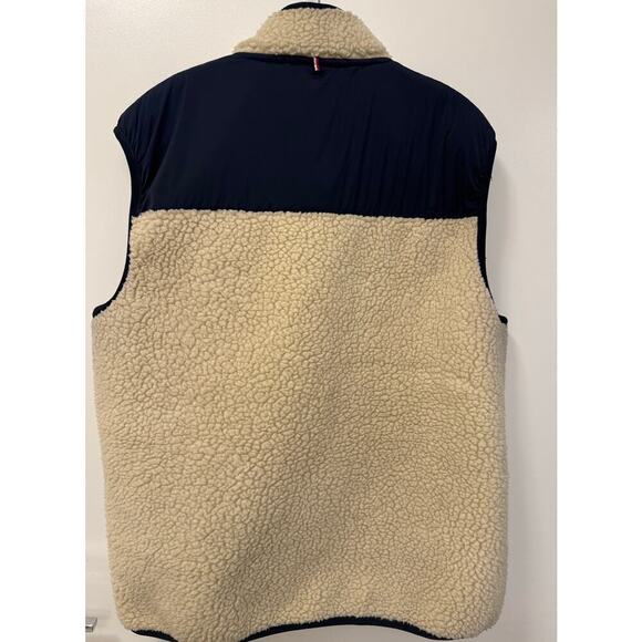 Tommy Hilfiger Men's Sherpa Beige and Navy Zip up Vest XL Contrast Colorblock - Picture 2 of 6